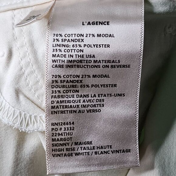 NWT L'AGENCE Margot Jean Vintage White 26 - Picture 4 of 5